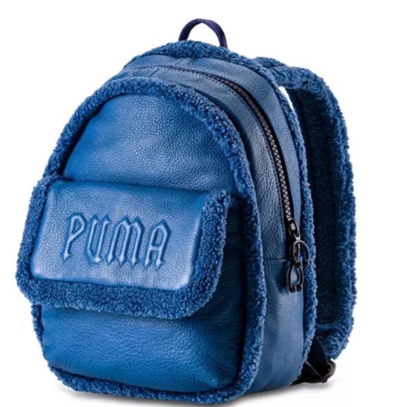 RARE FENTY x Puma Rihanna Mini Faux Sherpa Leather Backpack Blue Vintage 2017